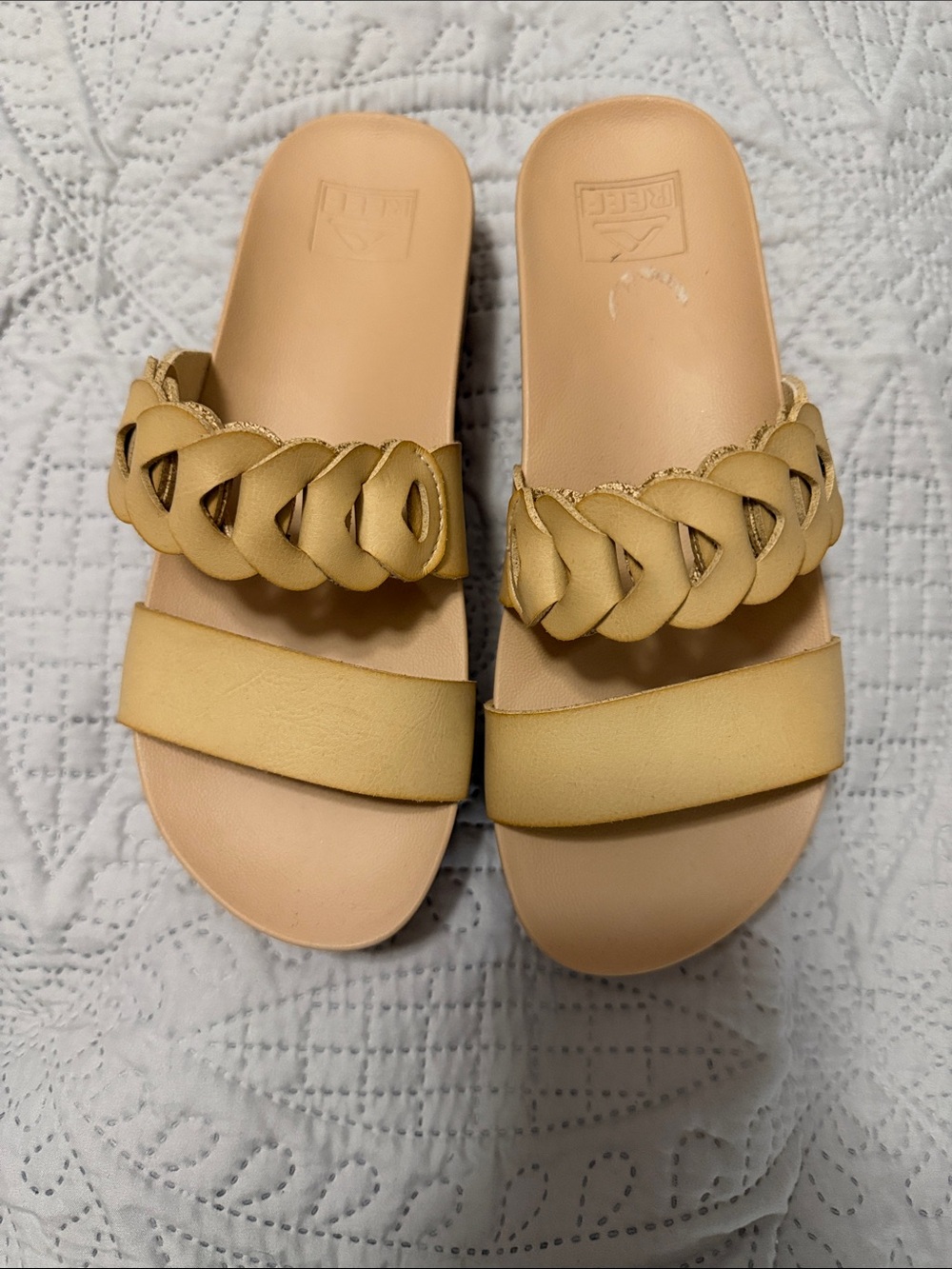 Reef Women’s Tan Braided Double-Strap Slide Sandals